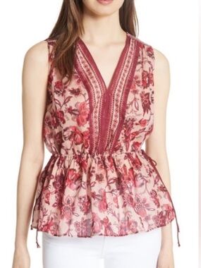 Kate Spade Broome Street Pink Conch V-Neck Paisley Blossom Top Sz M